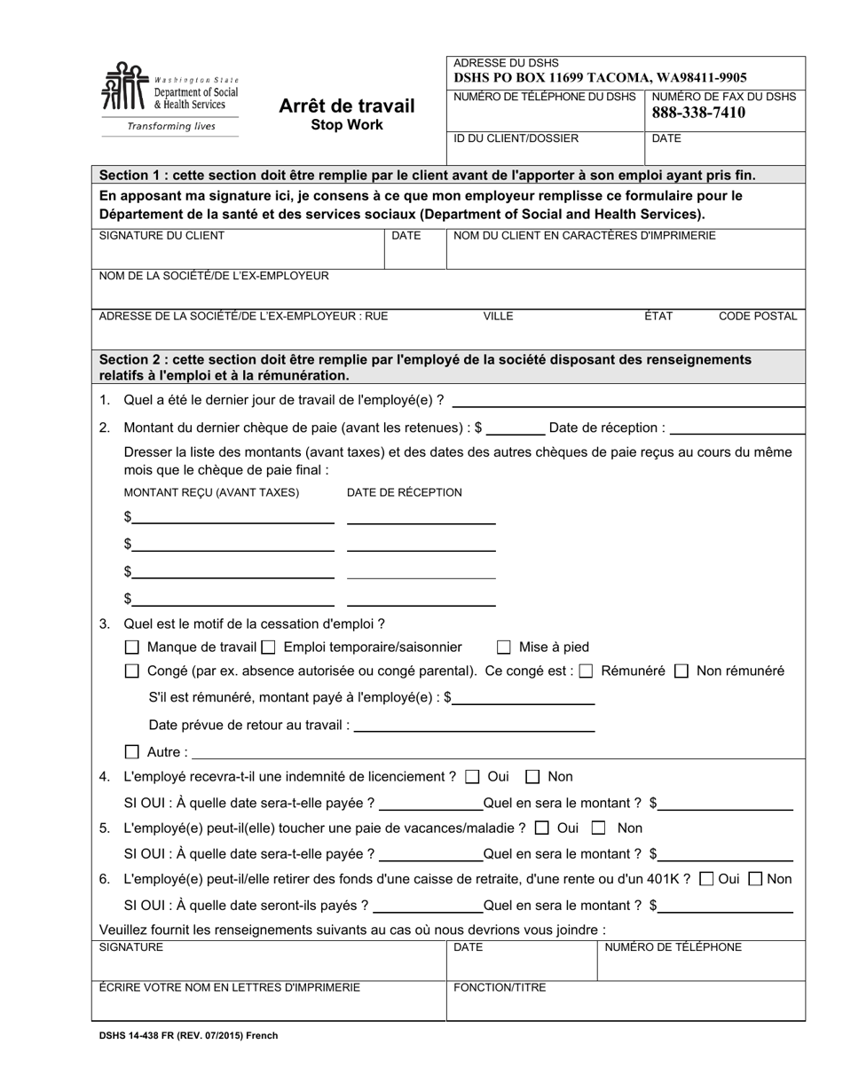 DSHS Form 14-438 Stop Work - Washington (French), Page 1