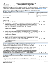 DSHS Form 15-554 Facility Instructor Application for Adult Family Homes, Assisted Living Facilities, and Enhanced Services Facilities - Washington