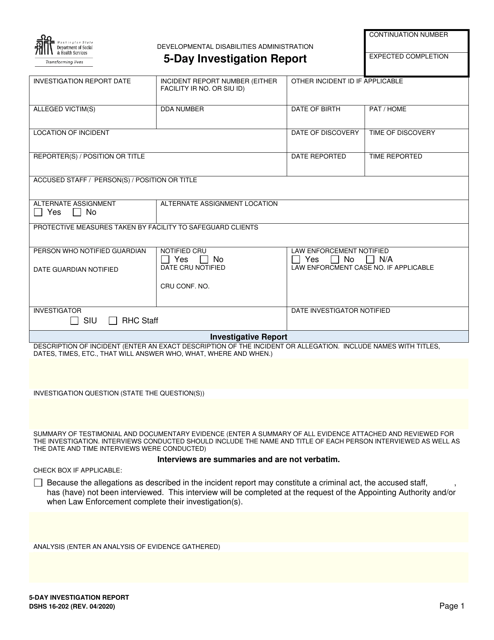 DSHS Form 16-202  Printable Pdf