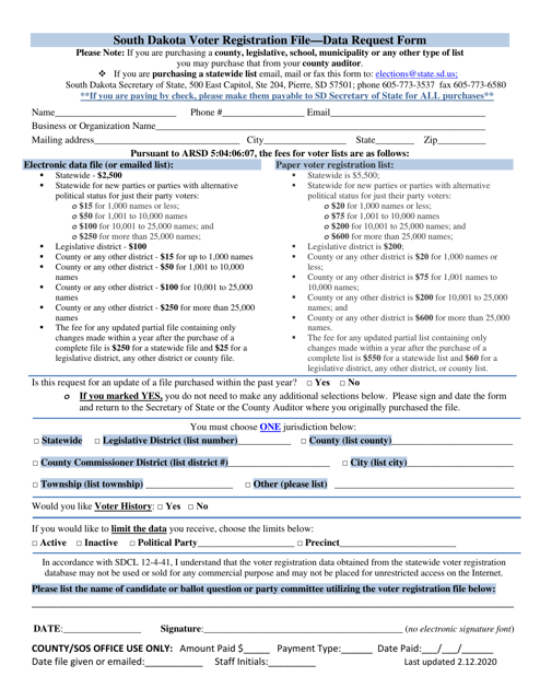 South Dakota Voter Registration File - Data Request Form - South Dakota Download Pdf