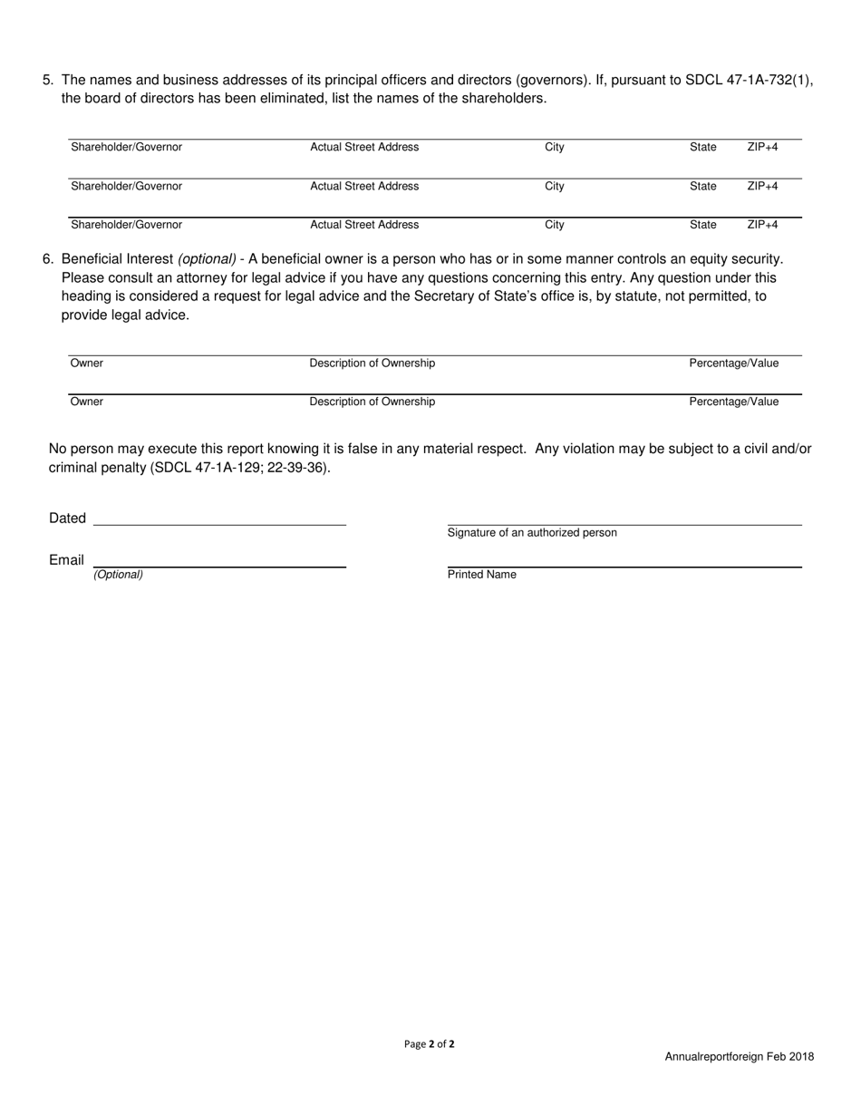 Annual Report - Foreign Business Corporation - South Dakota, Page 2