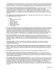 Form SS-4417 Charter for-Profit Corporation - Tennessee, Page 2