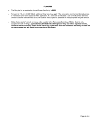 Form SS-4431 Application for Certificate of Authority for-Profit Corporation - Tennessee, Page 4