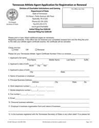 Form SS-3067 &quot;Tennessee Athlete Agent Application for Registration or Renewal&quot; - Tennessee