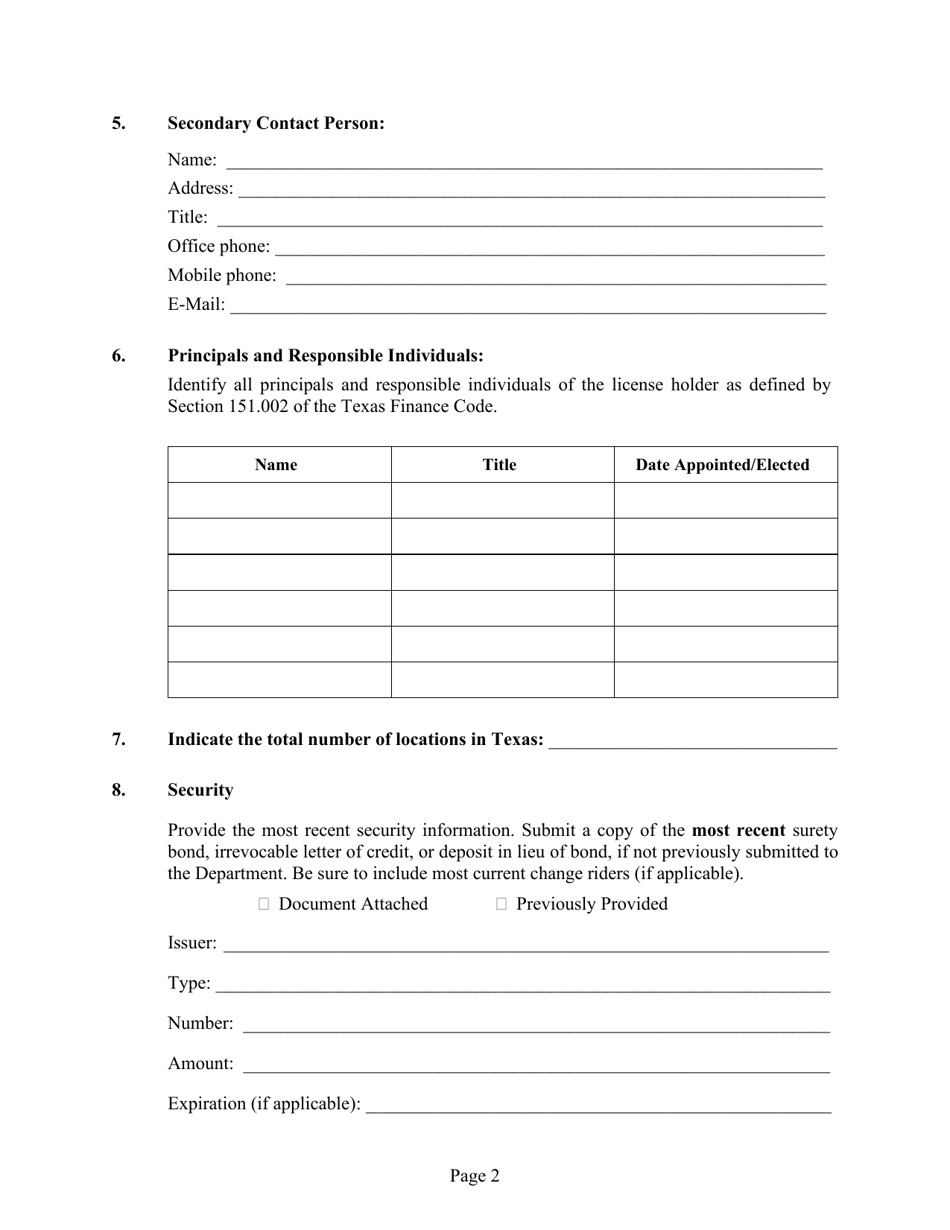 Annual Report for Texas Currency Exchange License Holders - Texas, Page 2