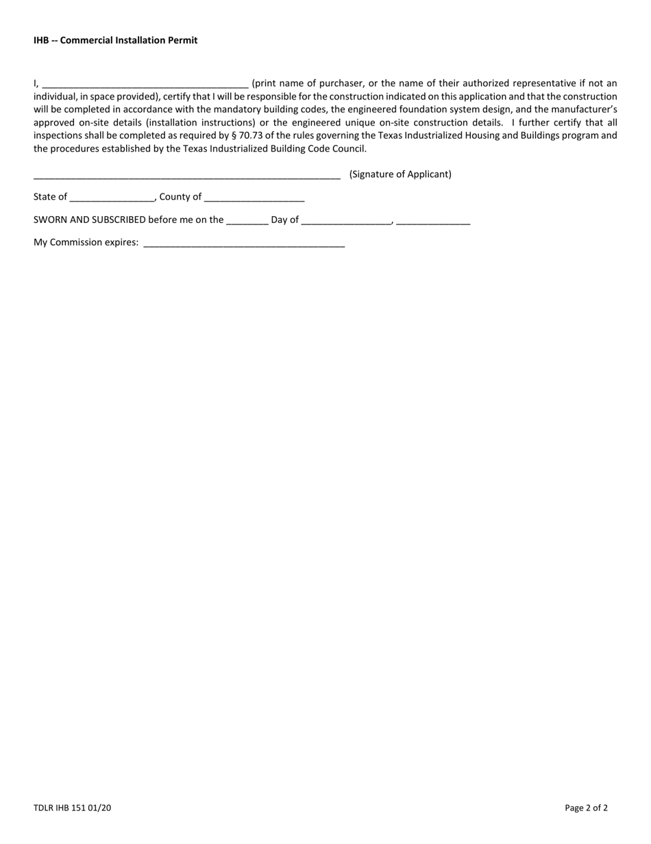 TDLR Form IHB151 Commercial Installation Permit Application - Texas, Page 4