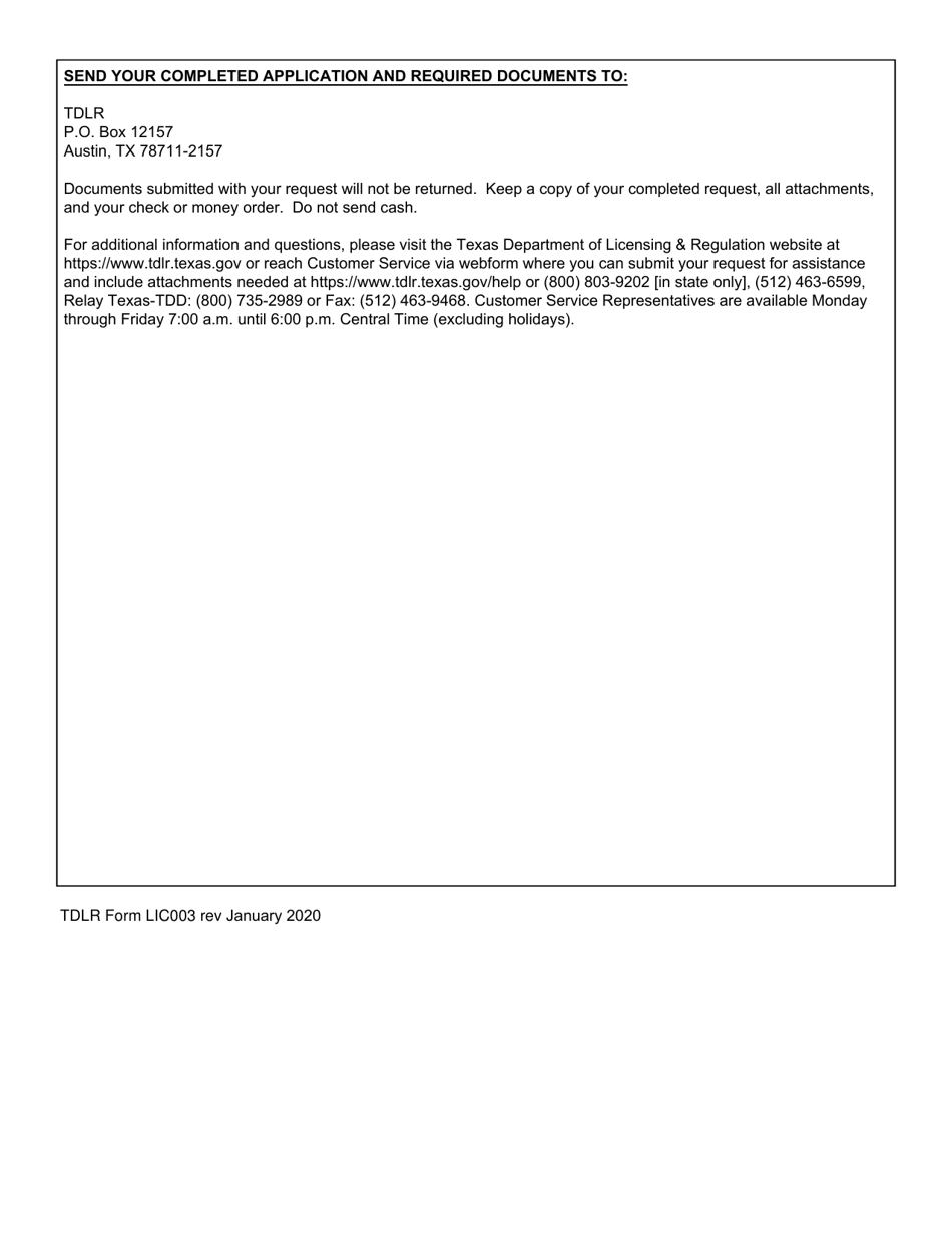 TDLR Form LIC003 Request to Executive Director for Expired License Renewal - Texas, Page 2