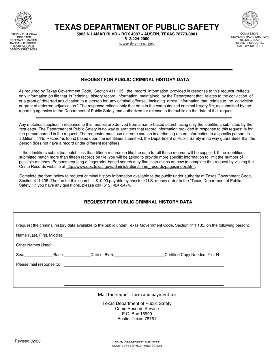 Request for Public Criminal History Data - Texas, Page 1