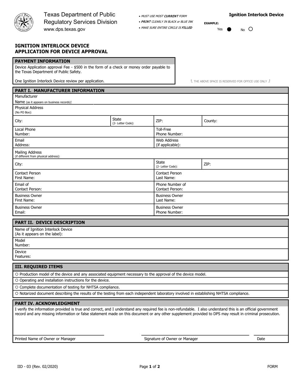 Form IID-03 Compliance Audit Report - Texas, Page 1