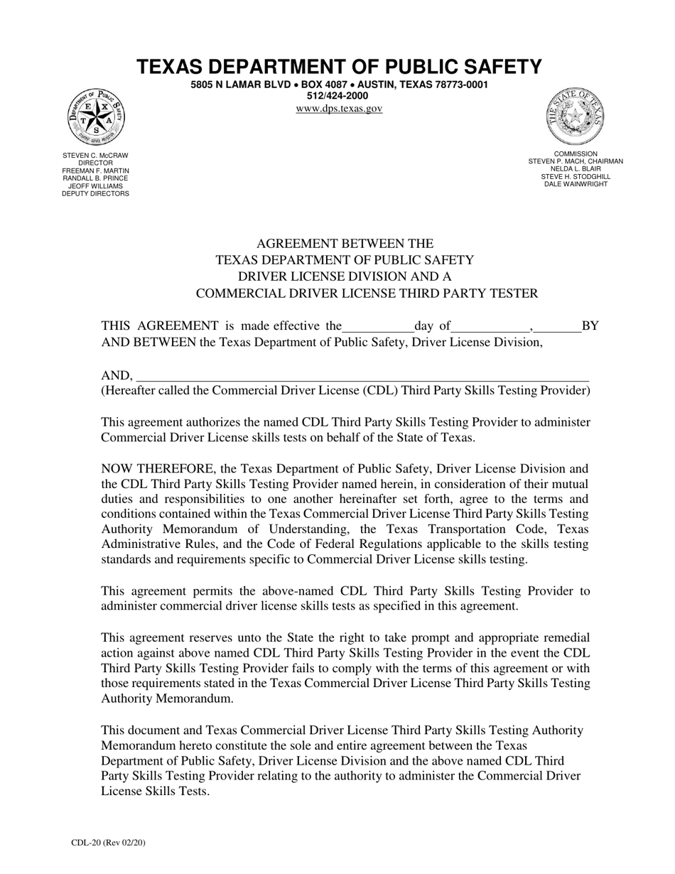 Form CDL-20 Download Printable PDF Or Fill Online Agreement Between The ...