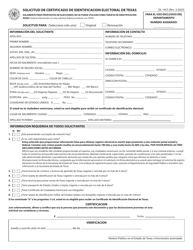 Formulario DL-14CS Solicitud De Certificado De Identificacion Electoral De Texas - Texas (Spanish)