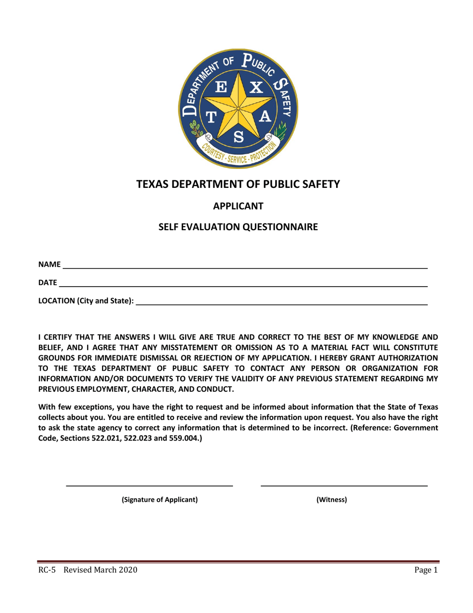 Form RC-5 - Fill Out, Sign Online and Download Fillable PDF, Texas ...
