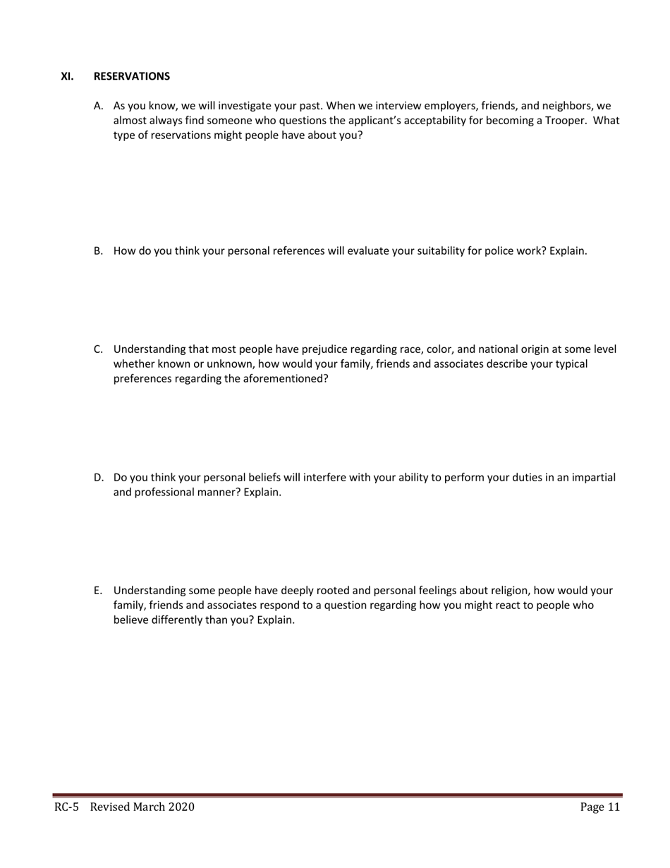 Form RC-5 Self Evaluation Questionnaire - Texas, Page 11