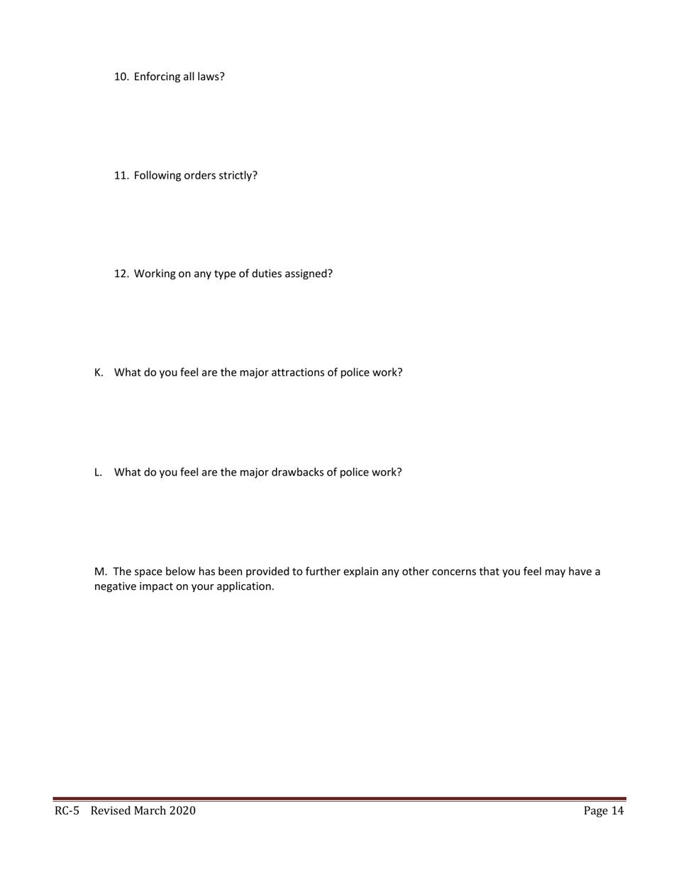 Form RC-5 Self Evaluation Questionnaire - Texas, Page 14