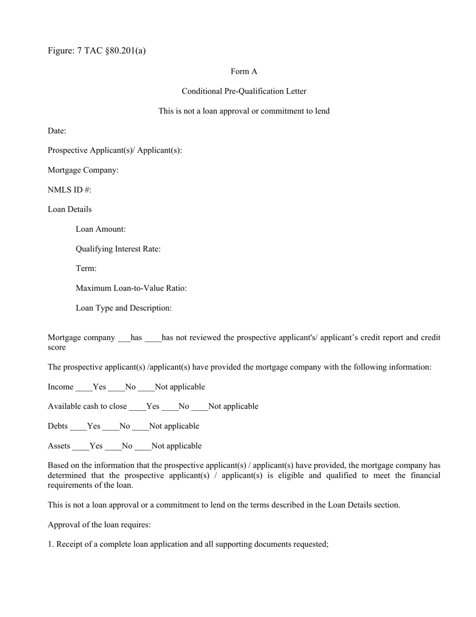 Form A Conditional Pre-qualification Letter - Texas, Page 1