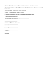 Form A Conditional Pre-qualification Letter - Texas, Page 2