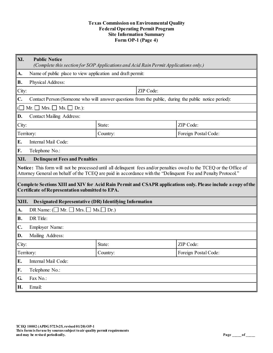 Form TCEQ-10002 (OP-1) Site Information Summary - Texas, Page 15