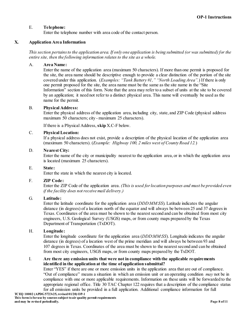 Form TCEQ-10002 (OP-1) Site Information Summary - Texas, Page 8