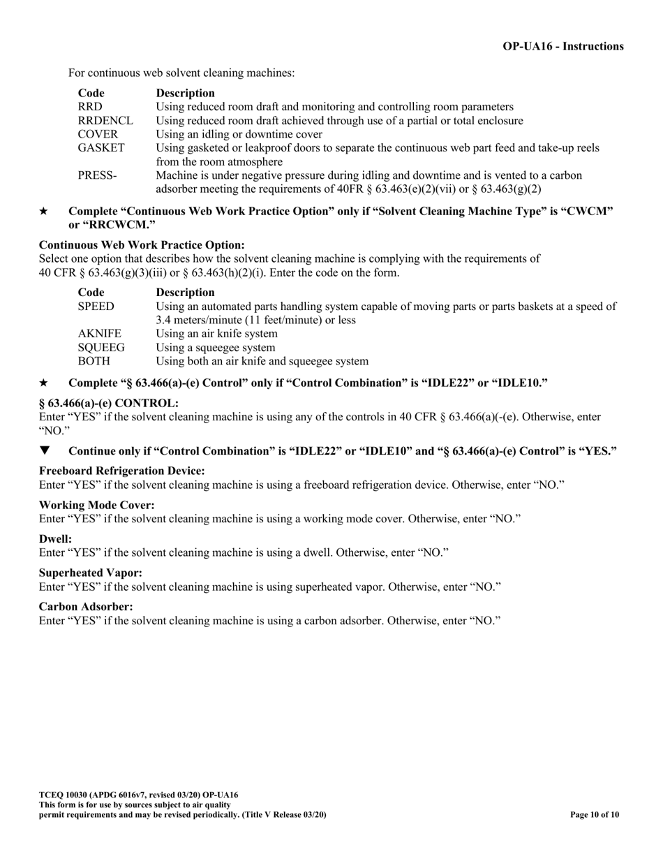 Form TCEQ-10030 (OP-UA16) Solvent Degreasing Machine Attributes - Texas, Page 10