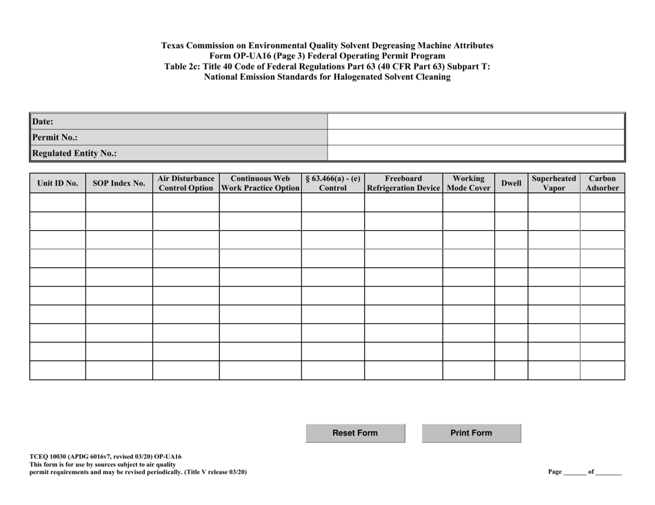Form TCEQ-10030 (OP-UA16) Solvent Degreasing Machine Attributes - Texas, Page 14