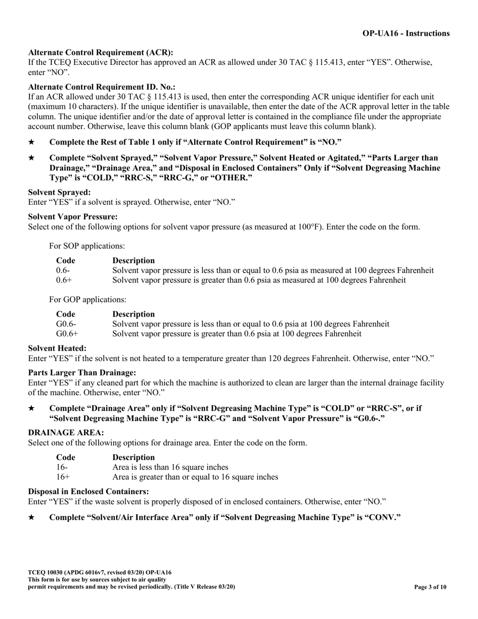 Form TCEQ-10030 (OP-UA16) Solvent Degreasing Machine Attributes - Texas, Page 3