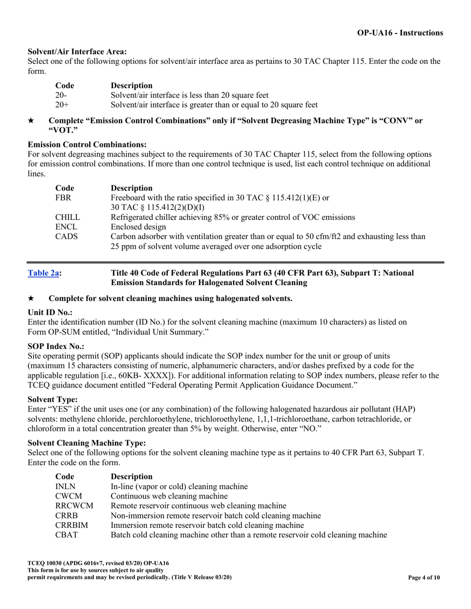 Form TCEQ-10030 (OP-UA16) Solvent Degreasing Machine Attributes - Texas, Page 4