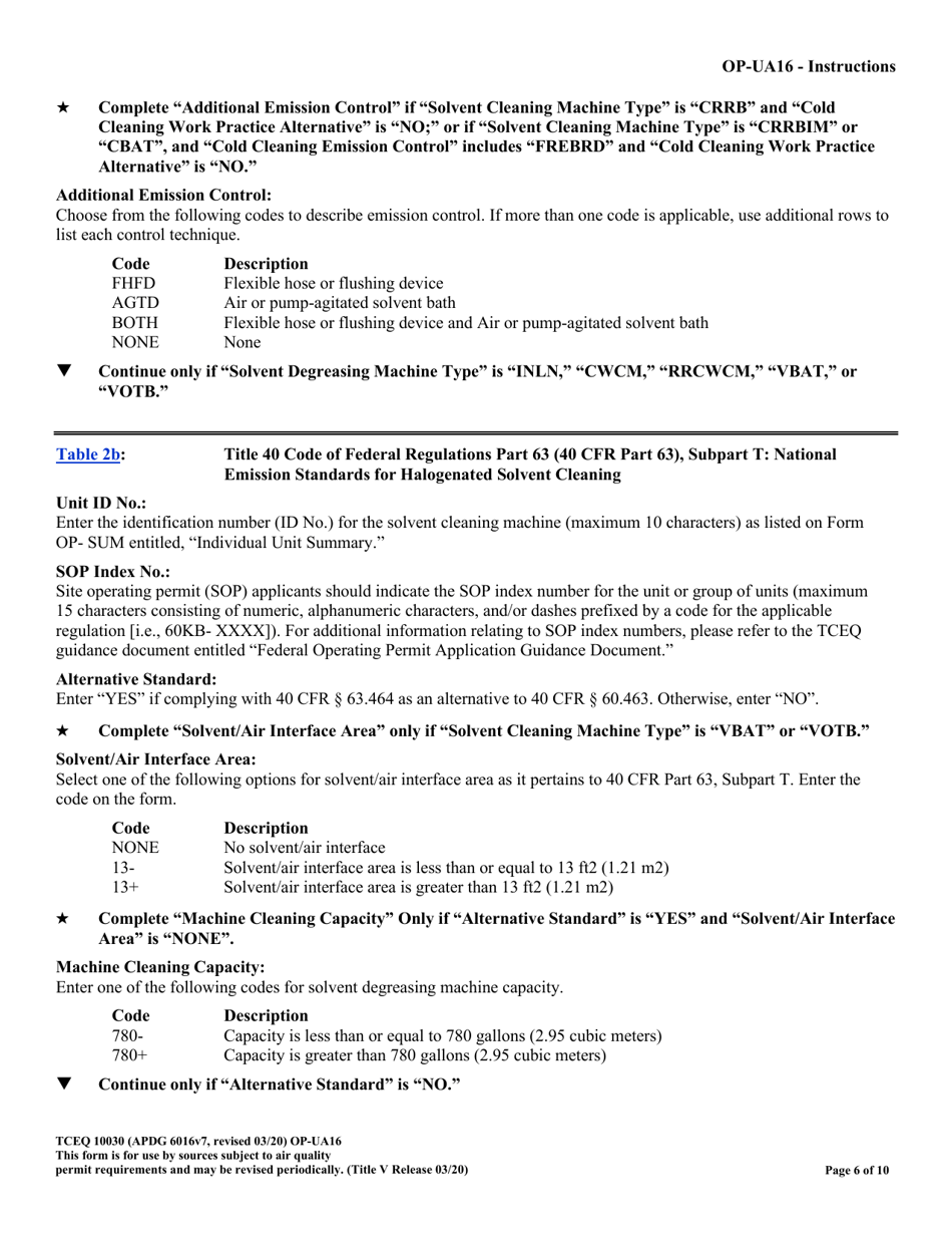 Form TCEQ-10030 (OP-UA16) Solvent Degreasing Machine Attributes - Texas, Page 6