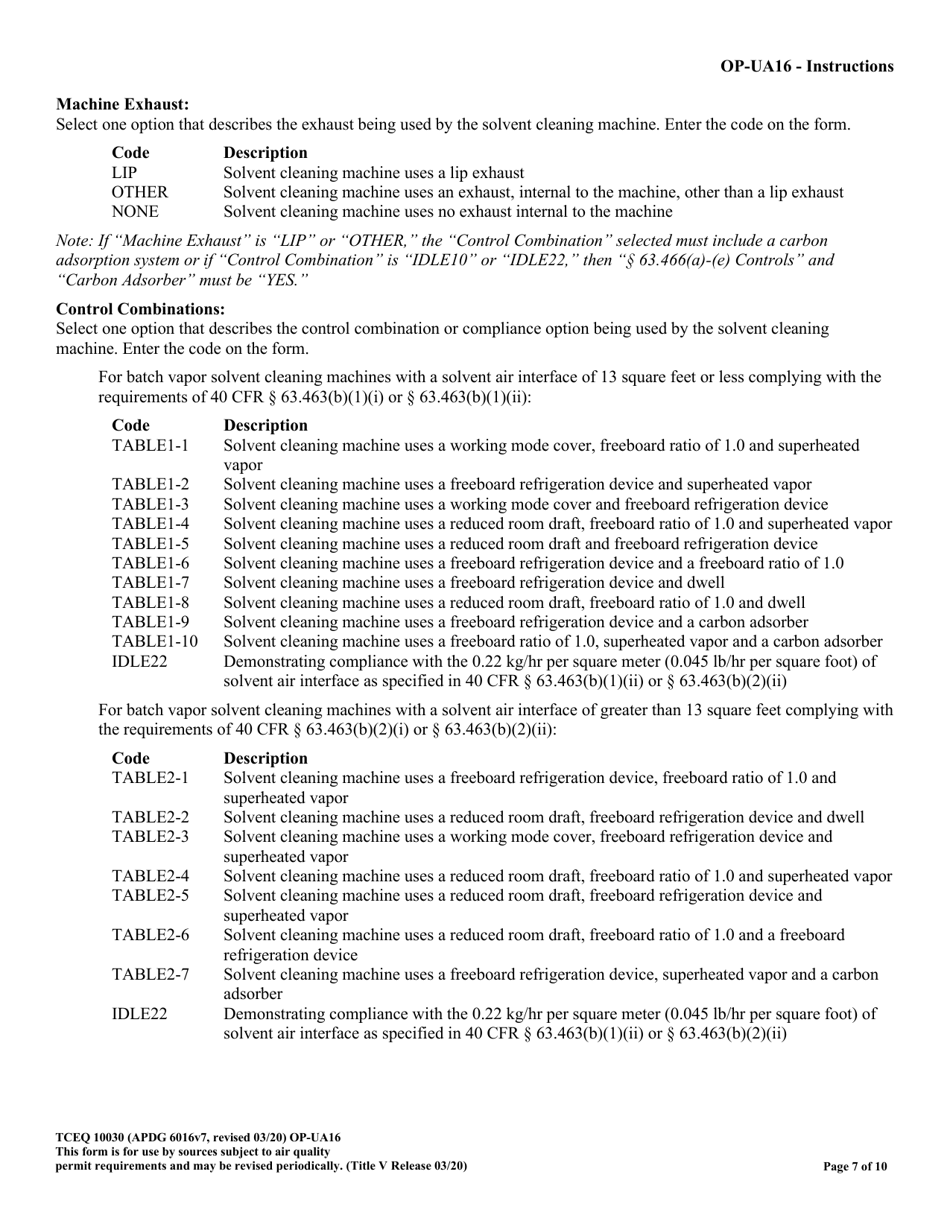 Form TCEQ-10030 (OP-UA16) Solvent Degreasing Machine Attributes - Texas, Page 7