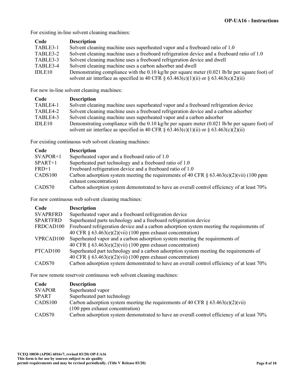 Form TCEQ-10030 (OP-UA16) Solvent Degreasing Machine Attributes - Texas, Page 8