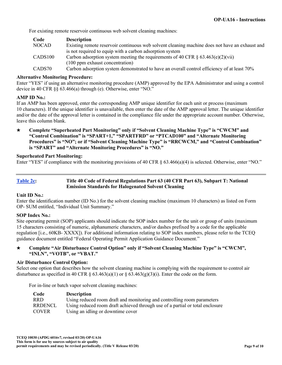 Form TCEQ-10030 (OP-UA16) Solvent Degreasing Machine Attributes - Texas, Page 9