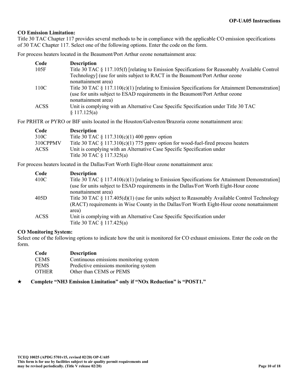 Form TCEQ-10025 (OP-UA05) Process Heater / Furnace Attributes - Texas, Page 10