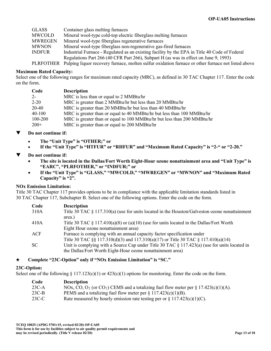 Form TCEQ-10025 (OP-UA05) Process Heater / Furnace Attributes - Texas, Page 13