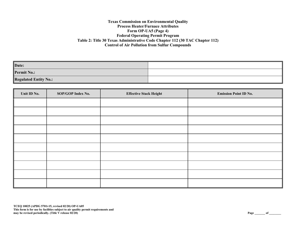 Form TCEQ-10025 (OP-UA05) Process Heater / Furnace Attributes - Texas, Page 22