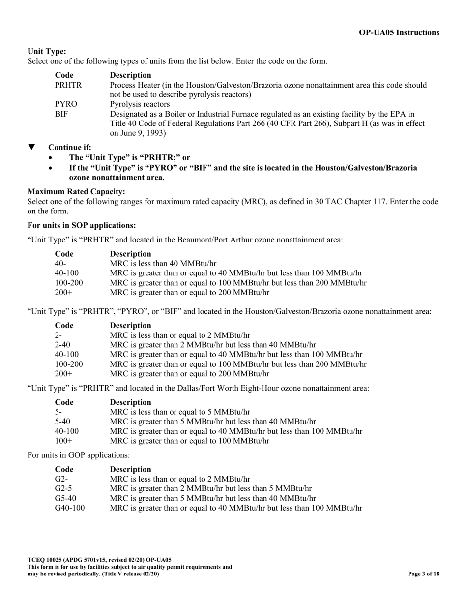 Form TCEQ-10025 (OP-UA05) Process Heater / Furnace Attributes - Texas, Page 3