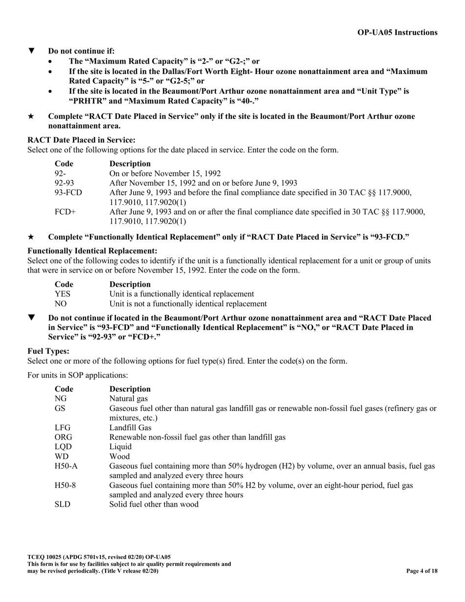 Form TCEQ-10025 (OP-UA05) Process Heater / Furnace Attributes - Texas, Page 4