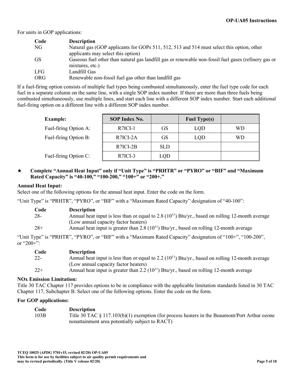 Form TCEQ-10025 (OP-UA05) Process Heater / Furnace Attributes - Texas, Page 5