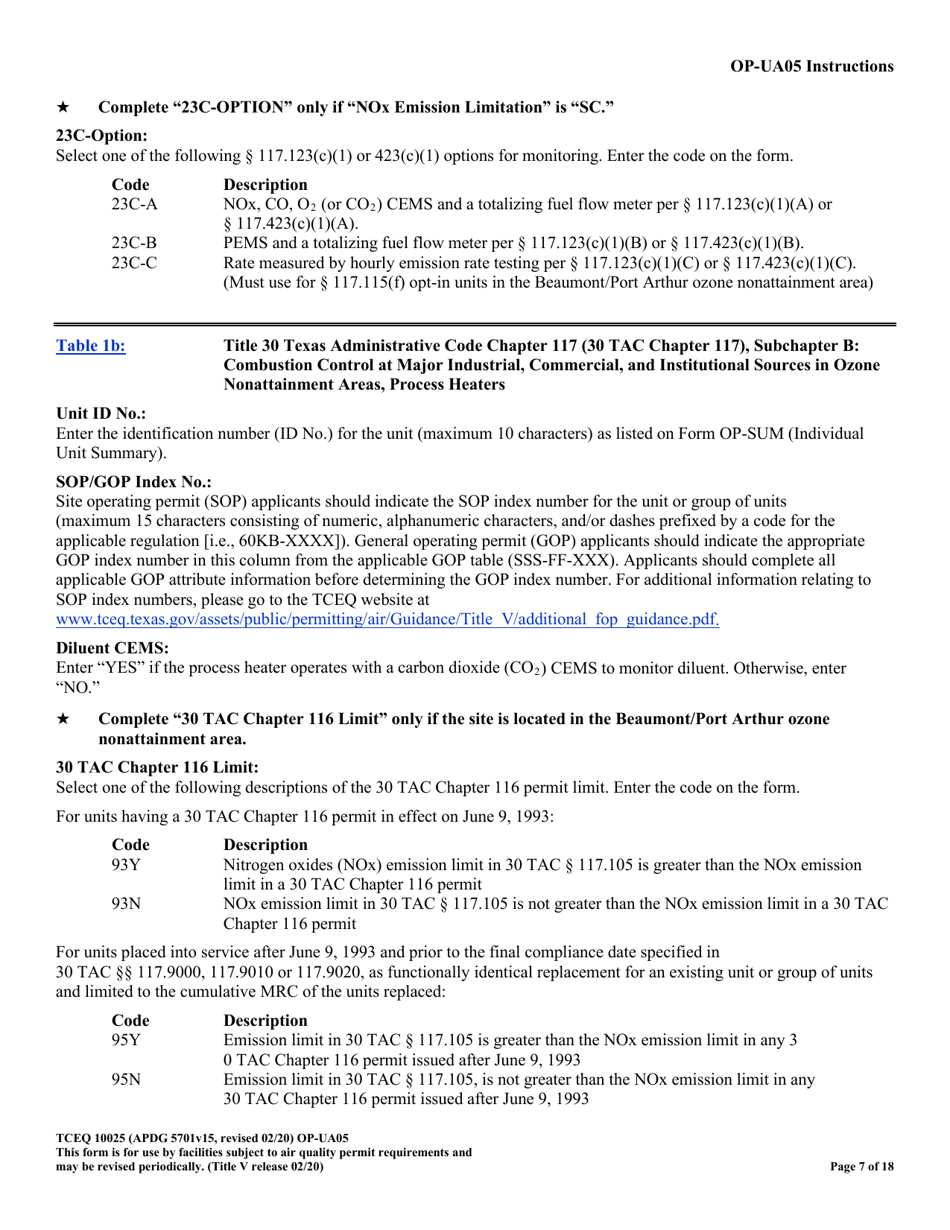 Form TCEQ-10025 (OP-UA05) Process Heater / Furnace Attributes - Texas, Page 7