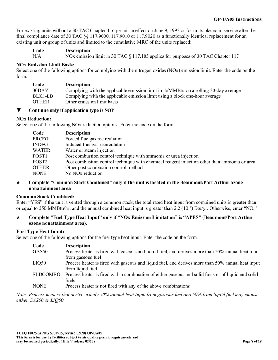 Form TCEQ-10025 (OP-UA05) Process Heater / Furnace Attributes - Texas, Page 8