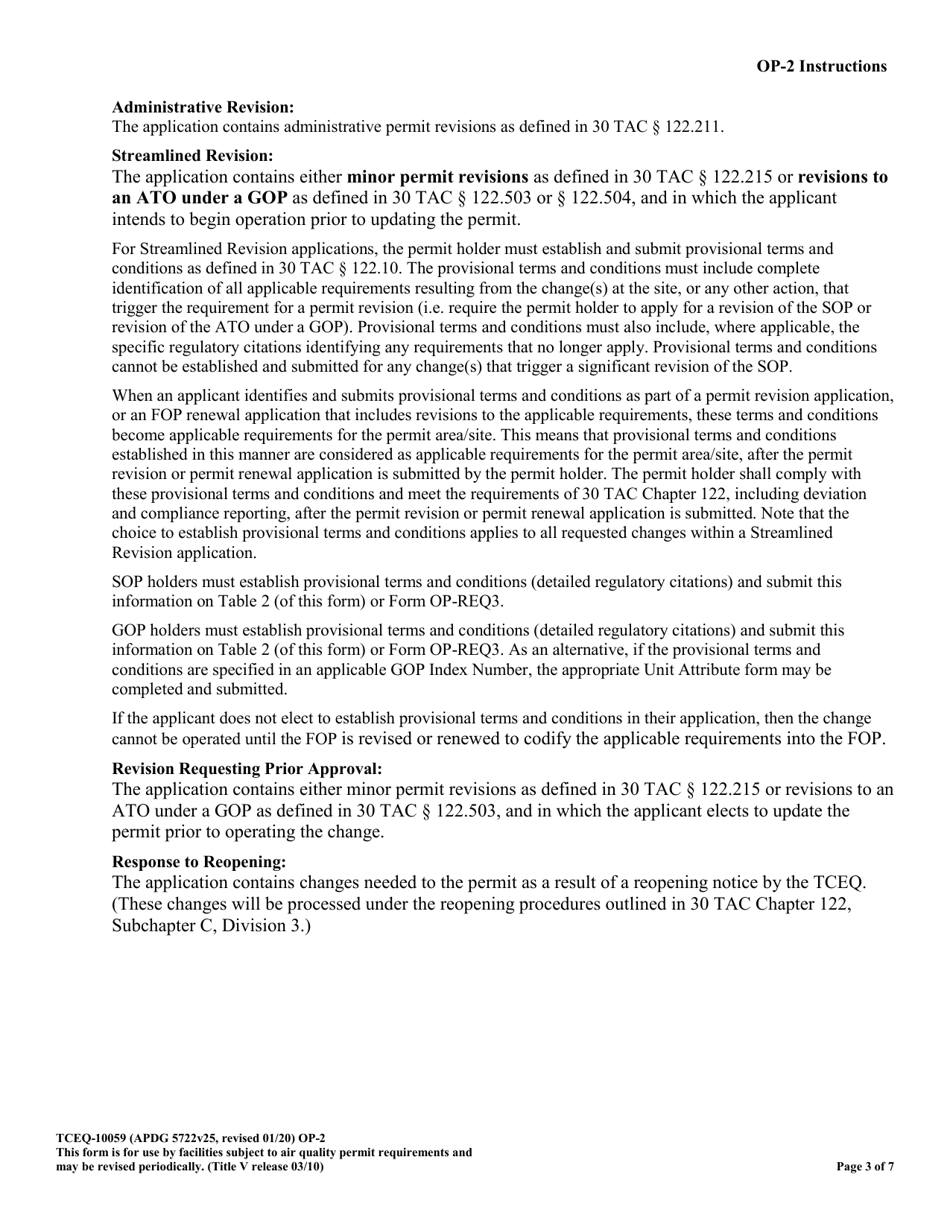 Form TCEQ-10059 (OP-2) Application for Permit Revision / Renewal - Texas, Page 3