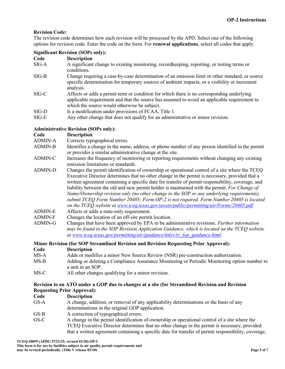 Form TCEQ-10059 (OP-2) Application for Permit Revision / Renewal - Texas, Page 5