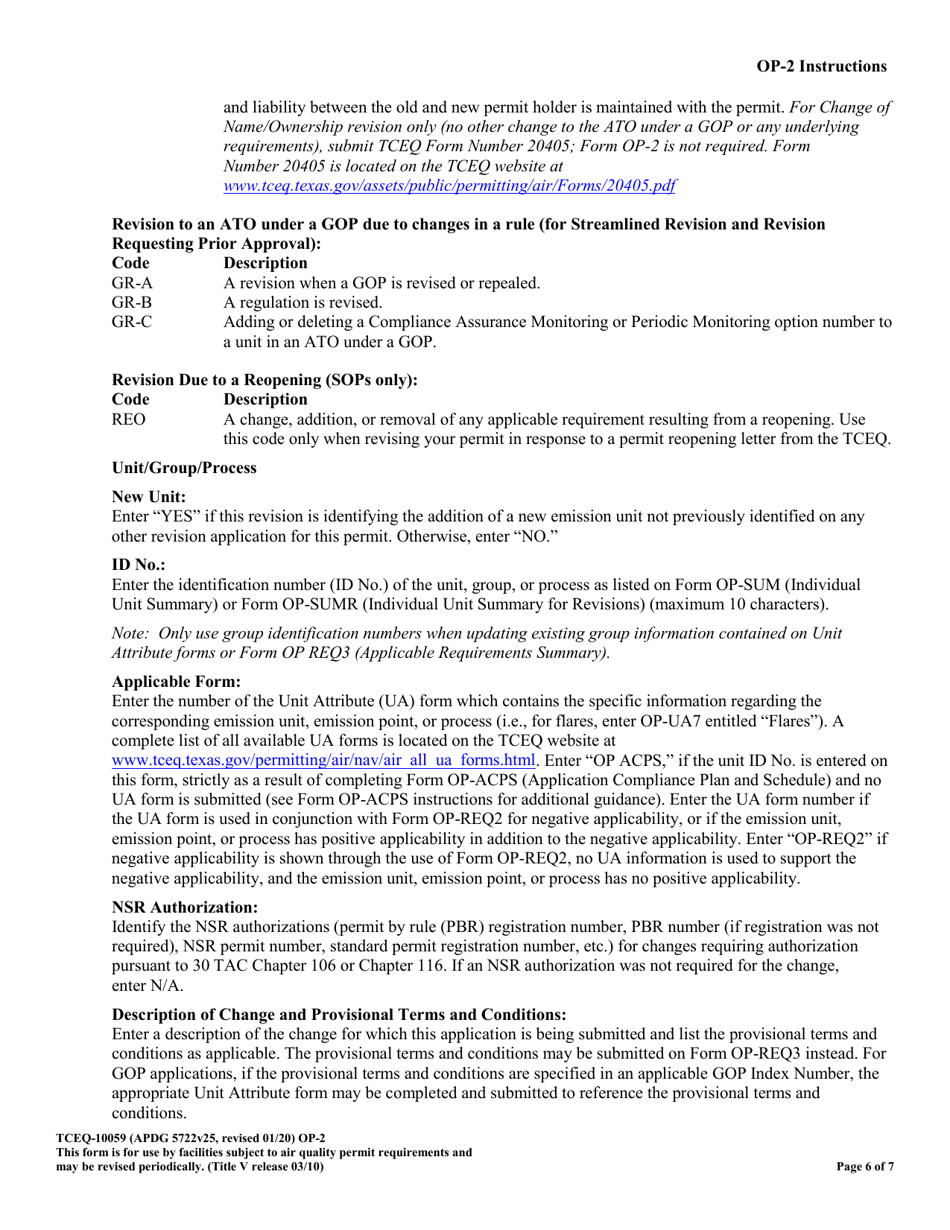 Form TCEQ-10059 (OP-2) Application for Permit Revision / Renewal - Texas, Page 6