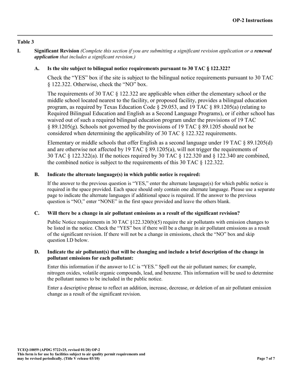 Form TCEQ-10059 (OP-2) Application for Permit Revision / Renewal - Texas, Page 7