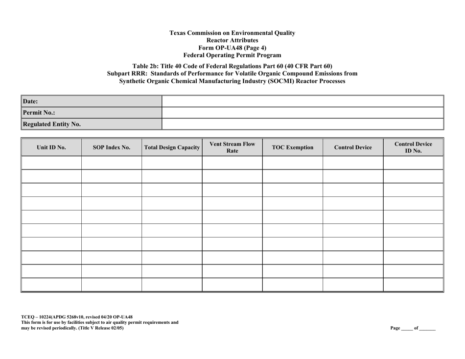 Form TCEQ-10224 (OP-UA48) Air Oxidation Unit Process Attributes - Texas, Page 12