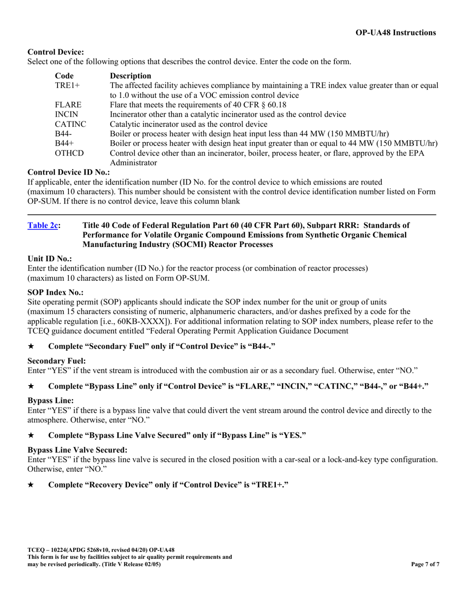 Form TCEQ-10224 (OP-UA48) Air Oxidation Unit Process Attributes - Texas, Page 7
