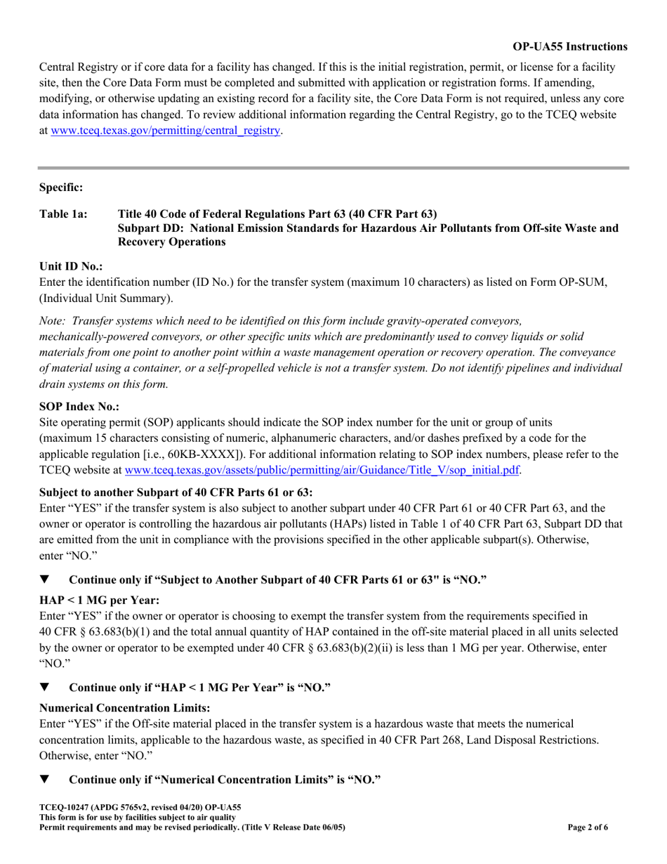 Form TCEQ-10247 (OP-UA55) Transfer System Attributes - Texas, Page 2
