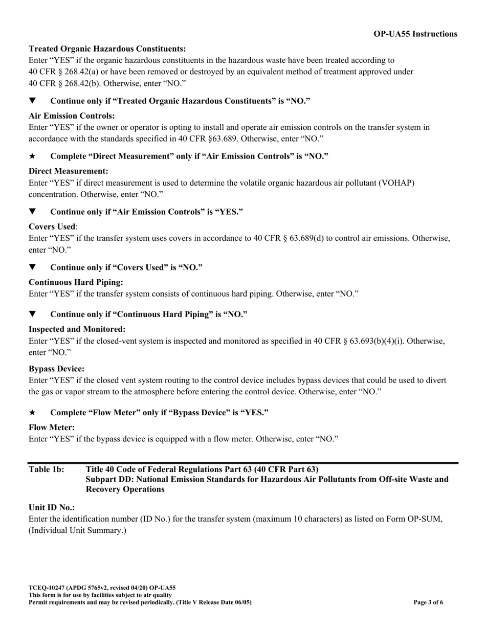 Form TCEQ-10247 (OP-UA55) Transfer System Attributes - Texas, Page 3