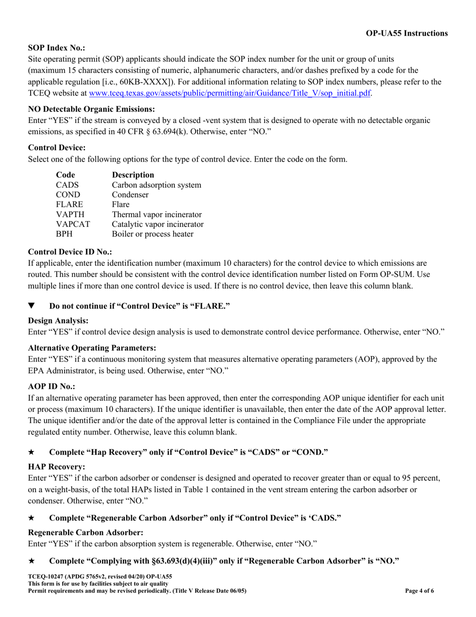 Form TCEQ-10247 (OP-UA55) Transfer System Attributes - Texas, Page 4