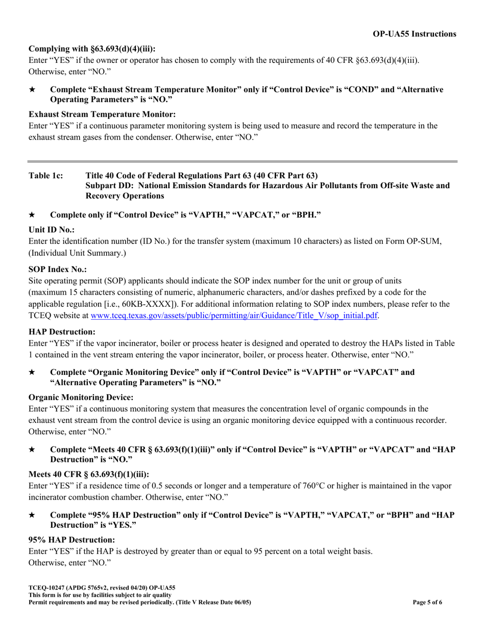 Form TCEQ-10247 (OP-UA55) Transfer System Attributes - Texas, Page 5