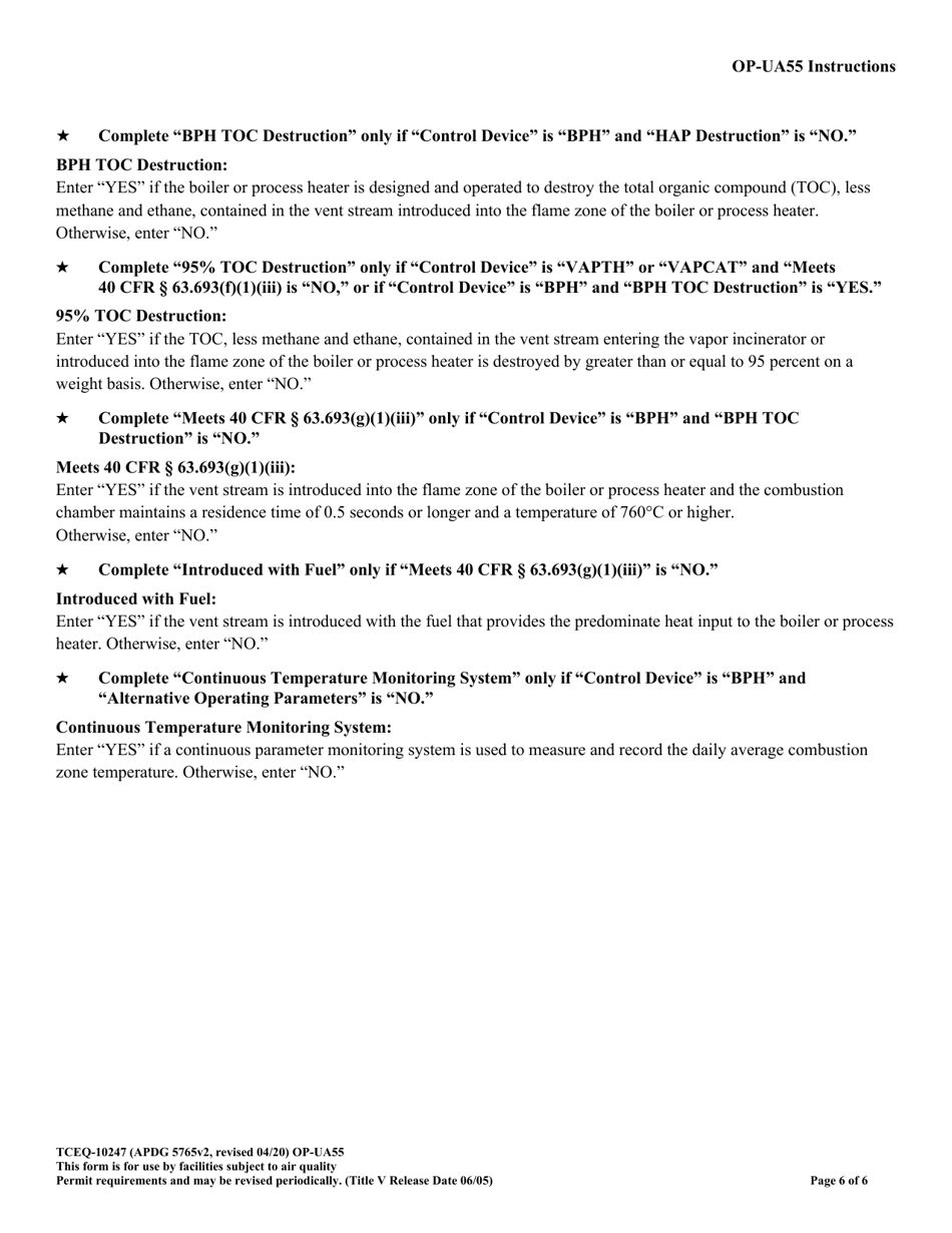 Form TCEQ-10247 (OP-UA55) Transfer System Attributes - Texas, Page 6