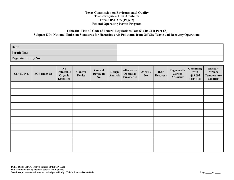 Form TCEQ-10247 (OP-UA55) Transfer System Attributes - Texas, Page 8